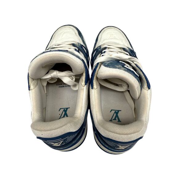 Louis Vuitton Leather Denim Monogram LV Trainer Sneaker Blue White Size 3.5 - Picture 10 of 16